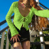 solid color long-sleeved pleated lace-up crop cardigan top NSSSN119393