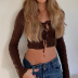 solid color long-sleeved pleated lace-up crop cardigan top NSSSN119393