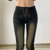 retro washed low waist lace-up straight jeans  NSSSN119394