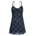 blue plaid v-neck double-layer short sling dress NSSSN119395