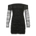 solid color slim word neck off-shoulder package hip sequined  mesh short dress NSSSN119397