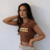  summer round neck short-sleeved letter print brown T-shirt  NSSSN119398