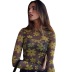 sexy long-sleeved perspective mesh floral printing cropped top NSBLS119408