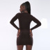 vestido corto ajustado hueco de manga larga marrón NSBLS119410
