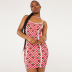 sexy U-neck cherry plaid print sling short dress NSBLS119412