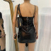 black PU leather short sling dress NSBLS119416