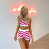 pink and white plaid printing sling vest and package hip shorts two-piece set  NSBLS119430