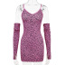 pink leopard print wrap chest package hip tight sling dress with a pair of oversleeve NSBLS119434