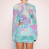 sexy perspective mesh color matching print trumpet-sleeved top and skirt two-piece set  NSBLS119435