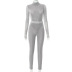 round neck long-sleeved tight solid color one-piece top and pant set NSCBB119445