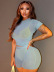 round neck short-sleeved tight solid color see-through top and shorts suit NSCBB119446