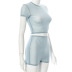 round neck short-sleeved tight solid color see-through top and shorts suit NSCBB119446