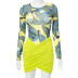 print round neck long sleeve slim one-piece top and skirt set NSCBB119448