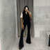 casual high-waisted slim solid color  flared trousers NSCBB119454