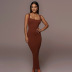 sleeveless low-cut sling slim solid color ribbed dress NSCBB119458