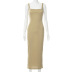 sleeveless low-cut sling slim solid color ribbed dress NSCBB119458