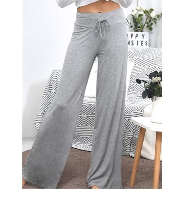 Loose Wide Leg High Waist Elastic Lace-up Solid Color Pants NSBTY119238