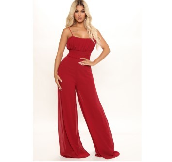 Sling Backless Lace-up Wide-leg Solid Color Chiffon Jumpsuit NSXLY119204
