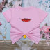 casual short-sleeved round neck red lip print T-shirt NSYIS120512