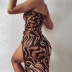 single suspender backless slit slim tiger print dress NSGBH119507