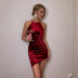sleeveless highh waist slim solid color Gold Velvet dress NSGBH119517