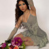 print mesh sexy sling irregular hem backless dress with sleeve covers NSLGF119546