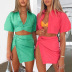 solid color fake two-piece short-sleeved buttoned short shirt dress  NSFD119548