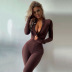 sexy solid color tight long-sleeved zipper jumpsuit  NSFD119549