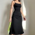 vestido de cabestrillo plisado lateral sin espalda sexy negro NSSSN119617