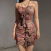 sexy retro print wrapped chest pleated ruffled tight sling dress NSSSN119619