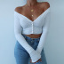 solid color long-sleeved V-neck tight knitted cardigan top  NSSSN119620