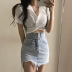 summer blue high-waist raw edge denim skirt NSSSN119621
