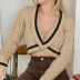 contrast color long-sleeved V-neck twist woolen sweater NSSSN119622