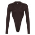 brown long-sleeved lapel deep V threaded jumpsuit  NSSSN119629