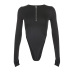 black round neck half-zipper long-sleeved jumpsuit  NSSSN119633