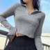 solid color long-sleeved lapel knitted short top NSSSN119641