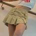 retro khaki low waist pleated mini skirt NSSSN119642