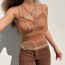 summer brown perspective mesh low-cut backless camisole NSSSN119647