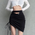 black high-waist drawstring package hip skirt  NSSSN119651