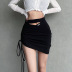 black high-waist drawstring package hip skirt  NSSSN119651