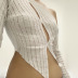 solid color off-shoulder sloping shoulder irregular breasted long-sleeved top  NSSSN119653