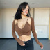 brown fake two-piece low-cut long-sleeved sling top  NSSSN119659