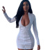 white long-sleeved stitching zipper tight dress  NSCBB119663