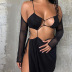black sexy hollow long-sleeved lace-up skirt set  NSCBB119666