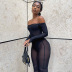 black sexy perspective mesh long-sleeved one shoulder tight jumpsuit NSCBB119687