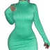 solid color high-neck long-sleeved finger wrap sheath dress NSBLS119697