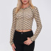 printed round neck long sleeves cropped slim bottoming tops NSBLS119719