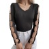 V-neck steel ring stitching hollow long-sleeved top NSBLS119720