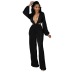 casual long-sleeved v neck waistless wide-leg solid color jumpsuit NSXLY119733