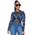 Perspective Printed round neck long sleeve tight Top NSXLY119745